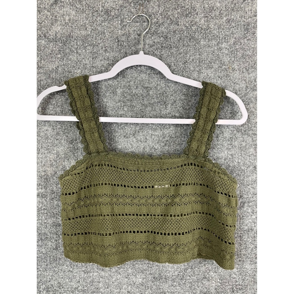 Aerie Crochet Knit Crop Top Womens Medium Olive Green Excellent Boho Tank